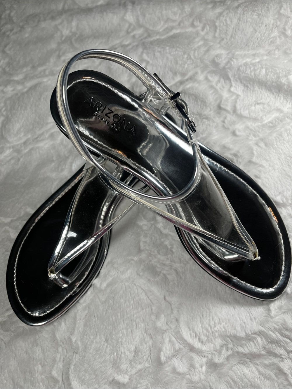 Arizona Jean Company Metallic Silver Slingback Thong Sandals